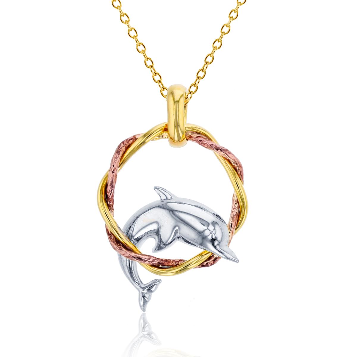 14K Tri-Color Gold Polished Jumping Dolphin 18" Necklace