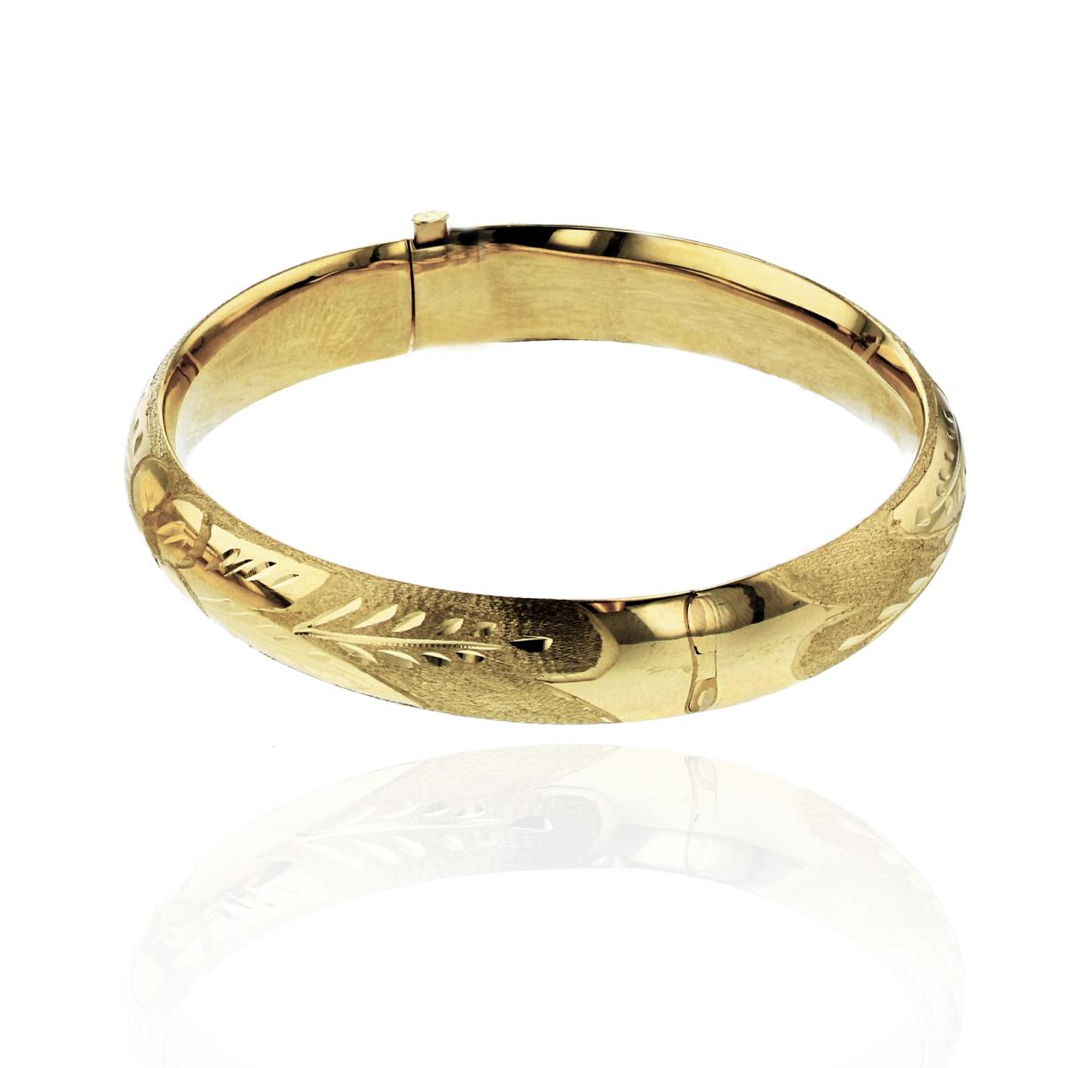 14K Yellow Gold Satin Diamond Flower Cut 7/16  7" Bangle