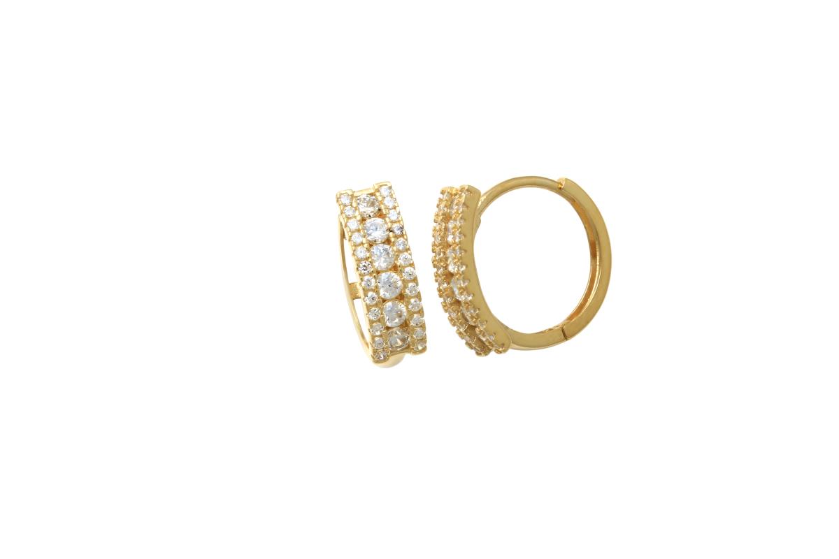 14K Yellow Gold Yellow Rnd CZ Milgrain13.5X4.5mm Huggie Earring