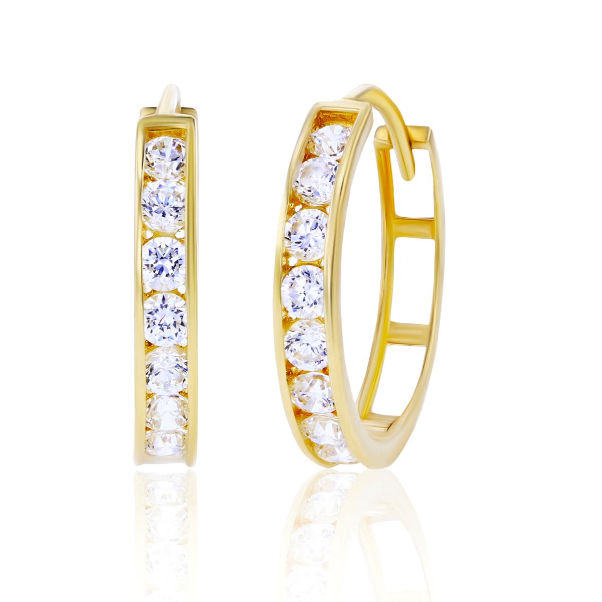 14K Yellow Gold Rnd CZ Channel 16.5X3mm Hoop Earring