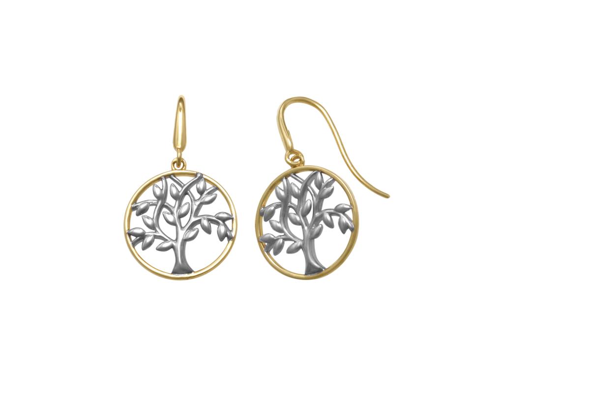 14K Yellow Gold Diamond Cut "Tree of Life" Circled Dangling Earring