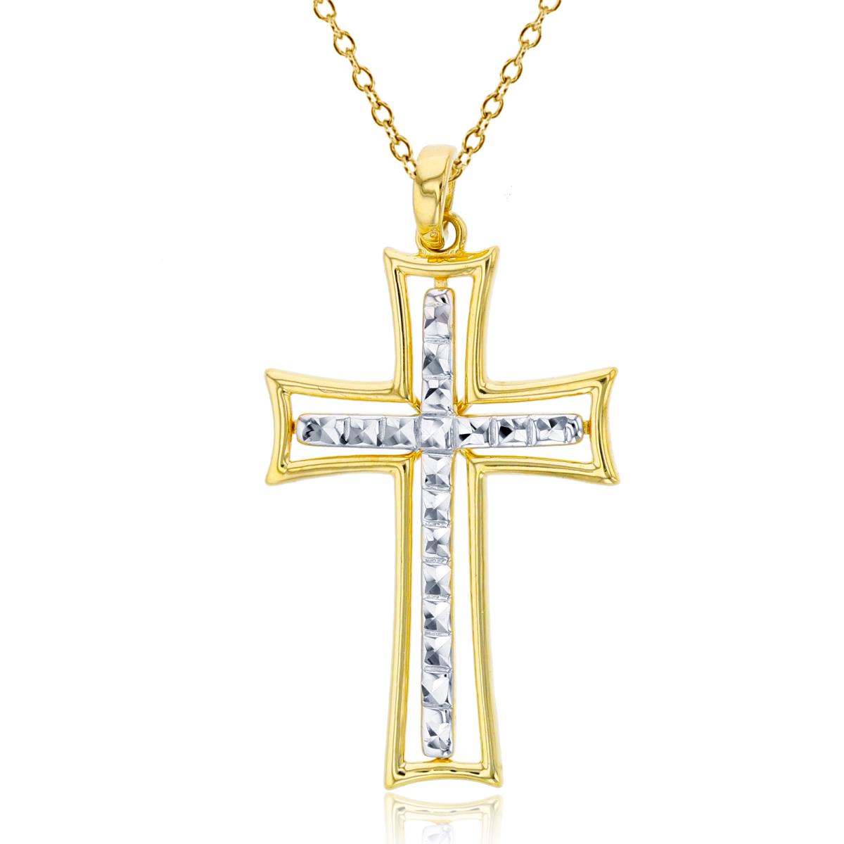 14K Two-Tone Gold 36x19mm Polished & Diamond Cut Cross 18" Necklace