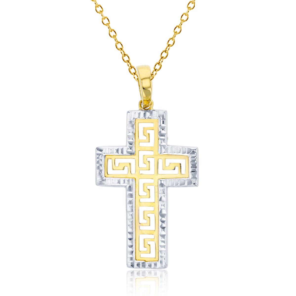 14K Two-Tone Gold 28x14mm DC Greek Key Cross 18" Necklace