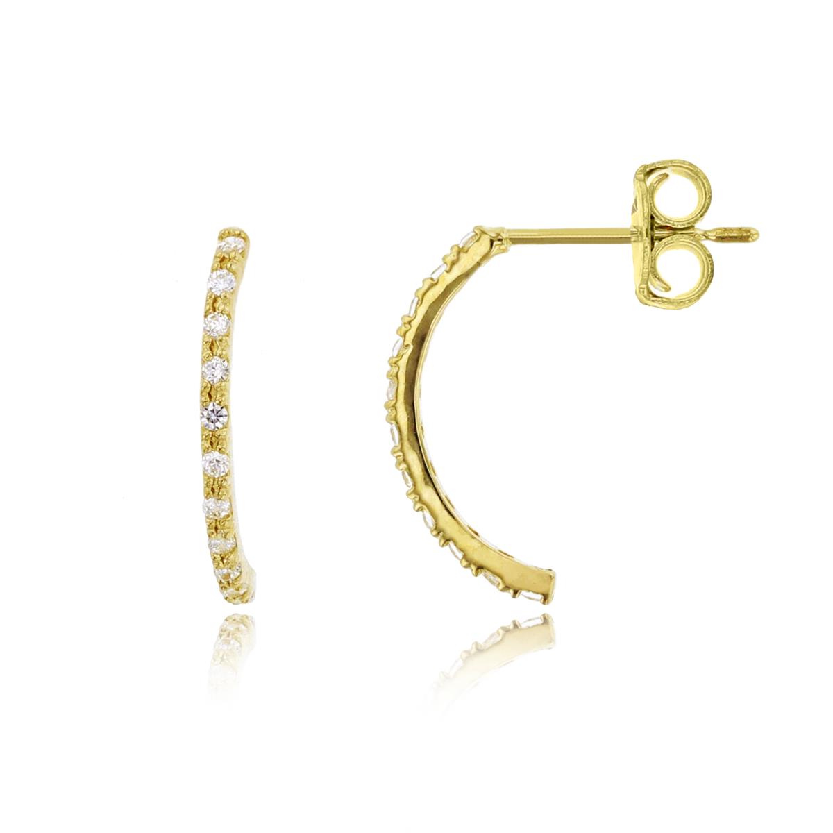 14K Yellow Gold 15x1mm Micropave CZ Half Hoop Earring with 14K Clutch