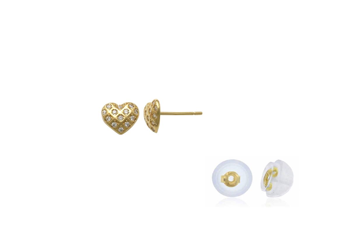 14K Yellow Gold Rnd CZ Heart Stud Earring