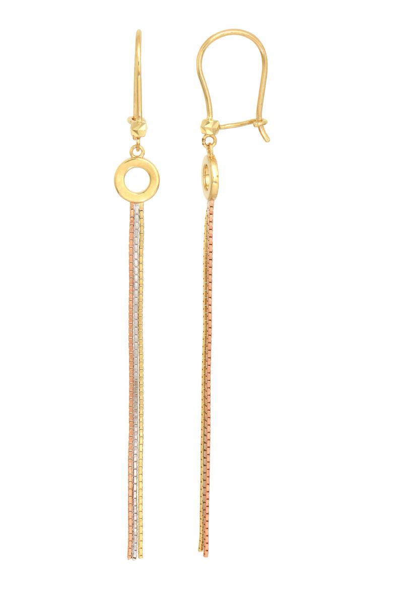 14K Tricolor Gold Circle/Tessel Dangling Earring