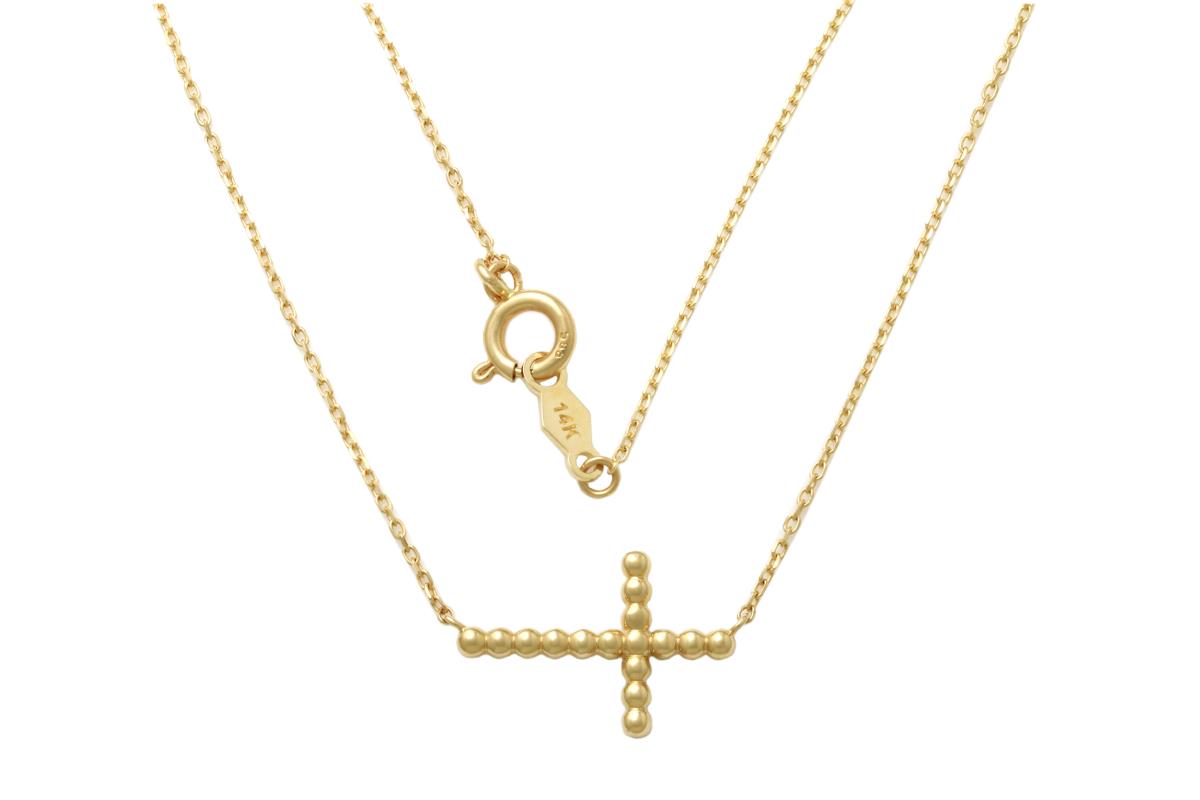 14K Yellow Gold Beaded Cross 18"Necklace