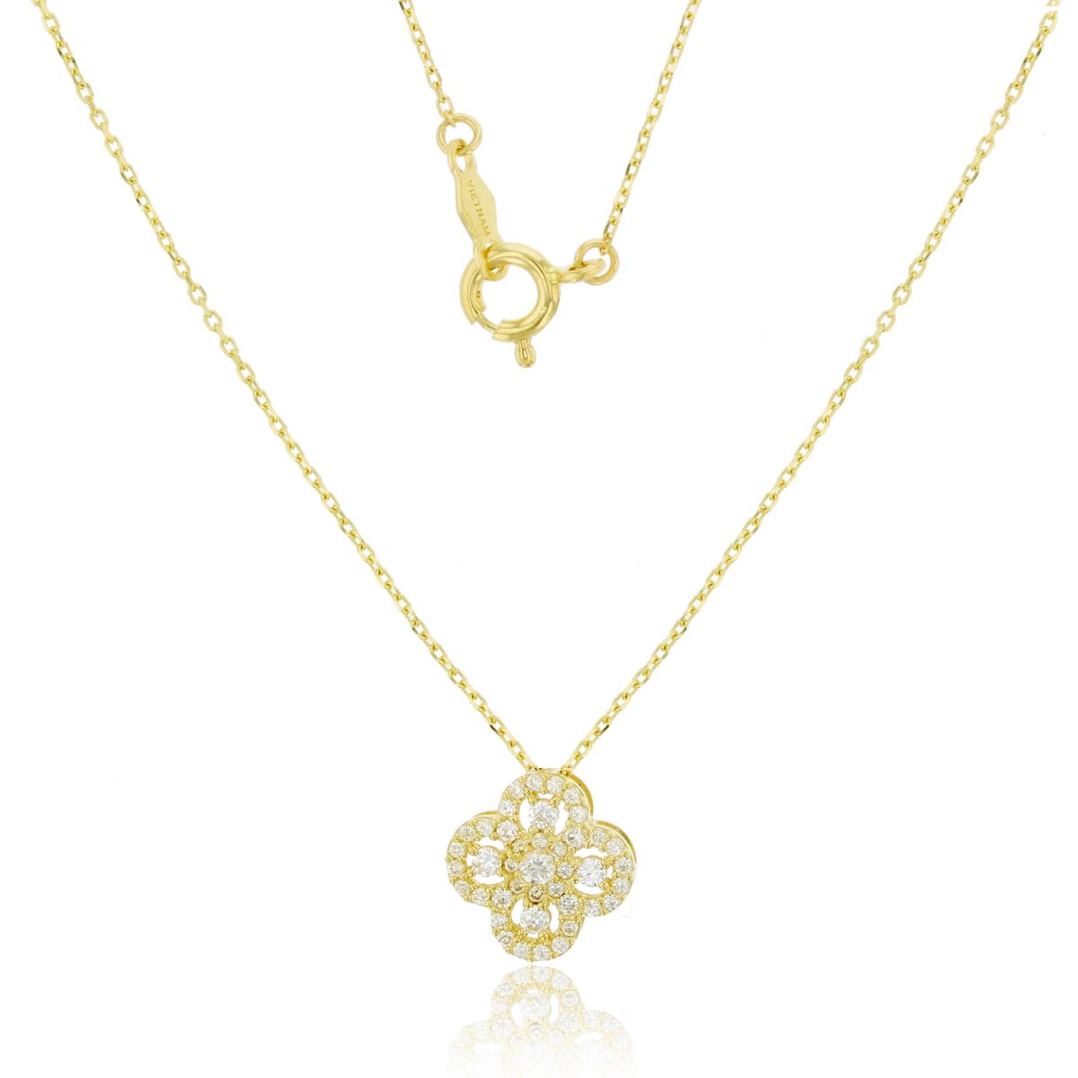 14K Yellow Gold Rnd CZ Flower 18"Necklace