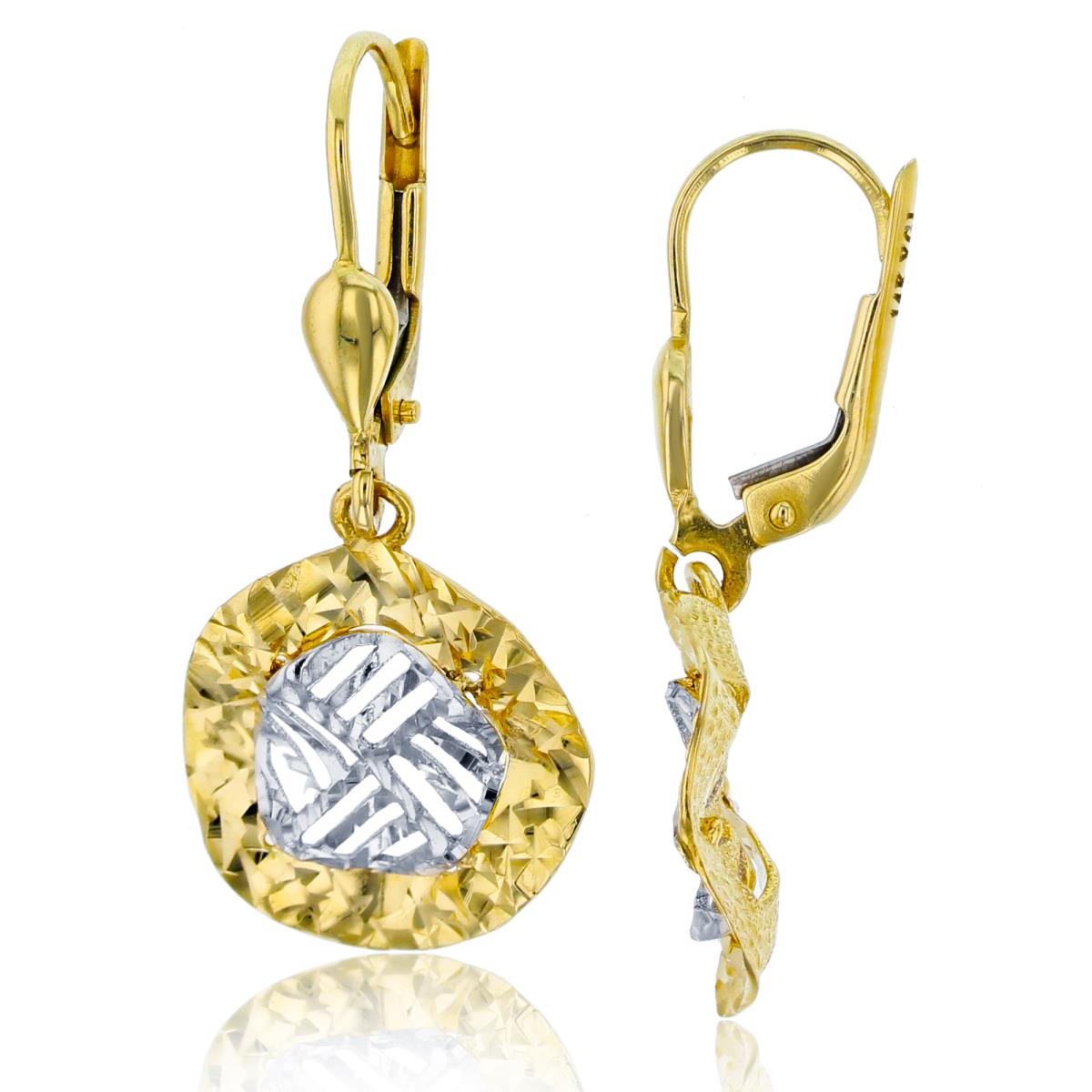 14K Two-Tone Gold 31x14mm DC Wavy Circle Dangling Leverback Earring