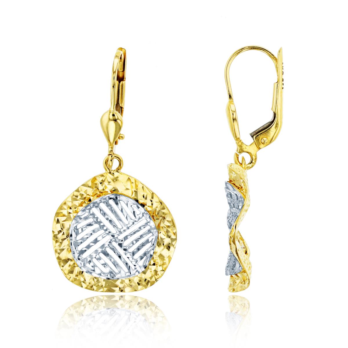 14K Two-Tone Gold 34x17mm DC Wavy Circle Dangling Leverback Earring