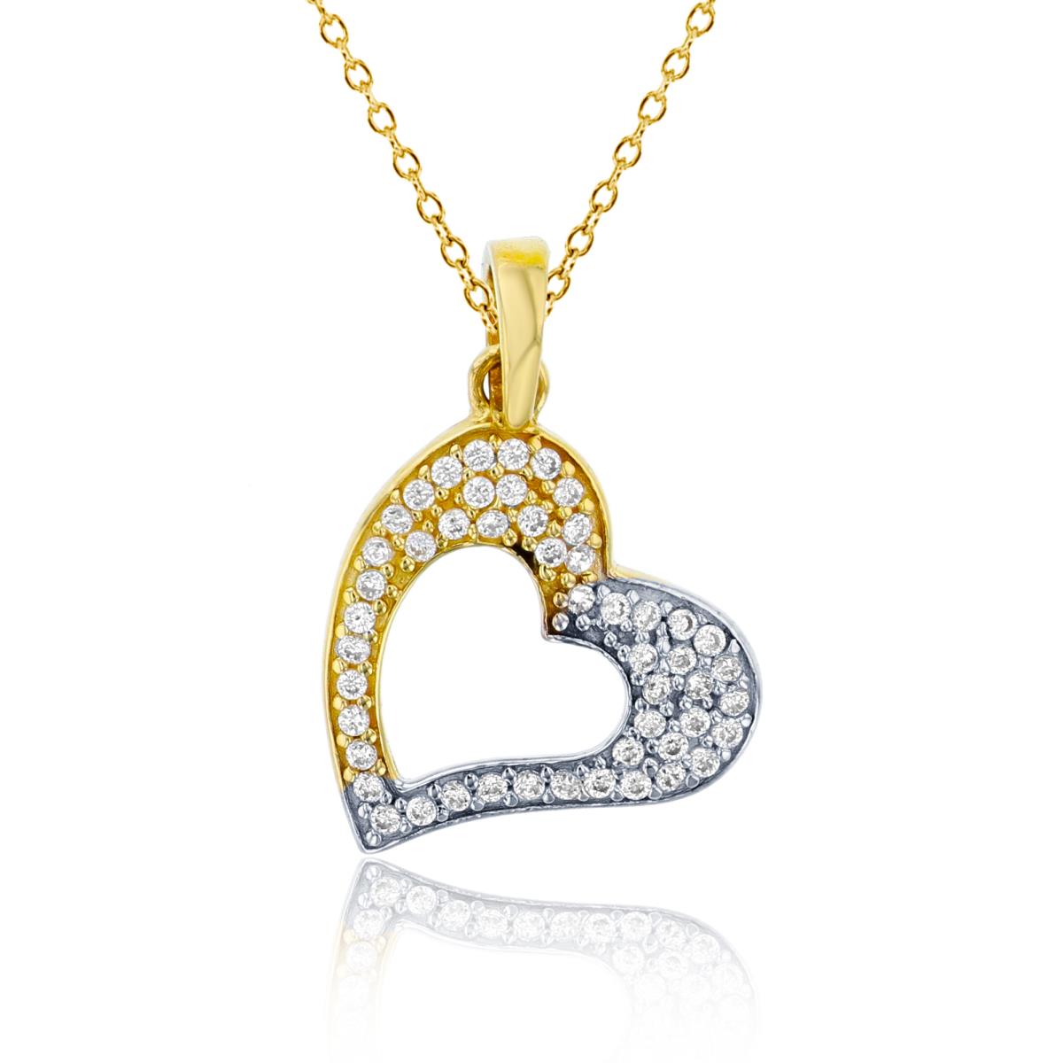 14K Two-Tone Gold Micropave Open Heart 18" Necklace