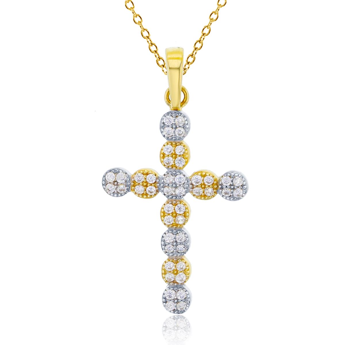 14K Two-Tone Gold Paved Cluster Cross 18" Necklace