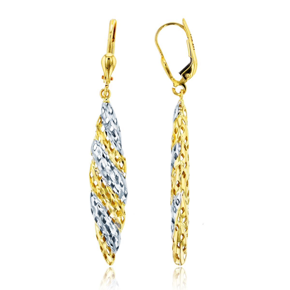 10K Two-Tone Gold 52x8mm DC Twisted Leverback Dangling Earring