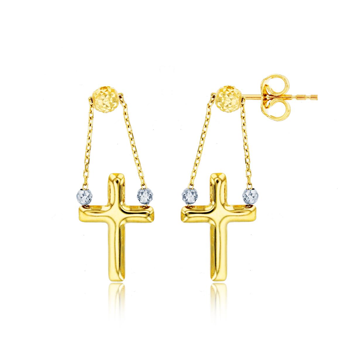 10K Two-Tone Gold Polished & DC Cross Dangling Earring