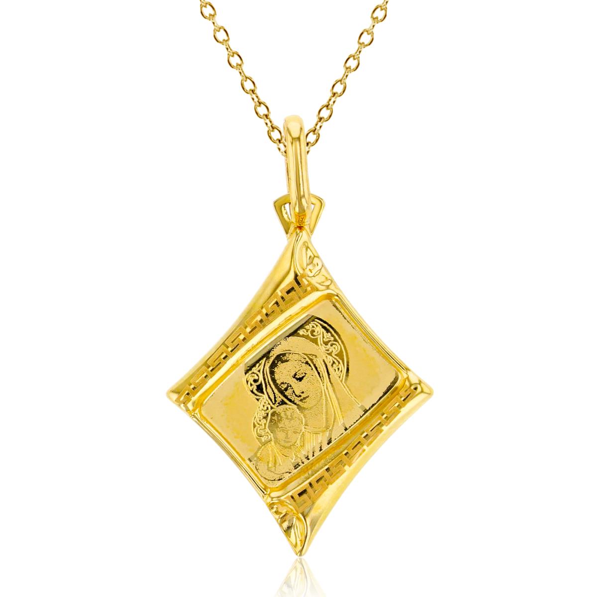 14K Yellow Gold Greek Key Virgin Mary & Baby Jesus Note 18" Necklace
