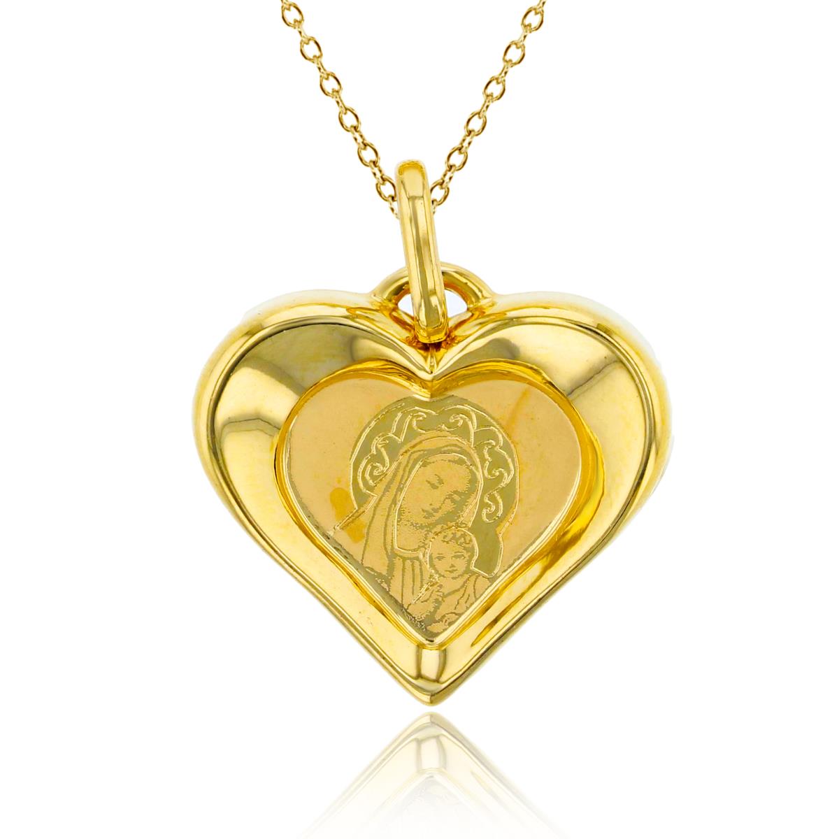 14K Yellow Gold Polished & Satin Virgin Mary with Baby Jesus Heart 18" Necklace