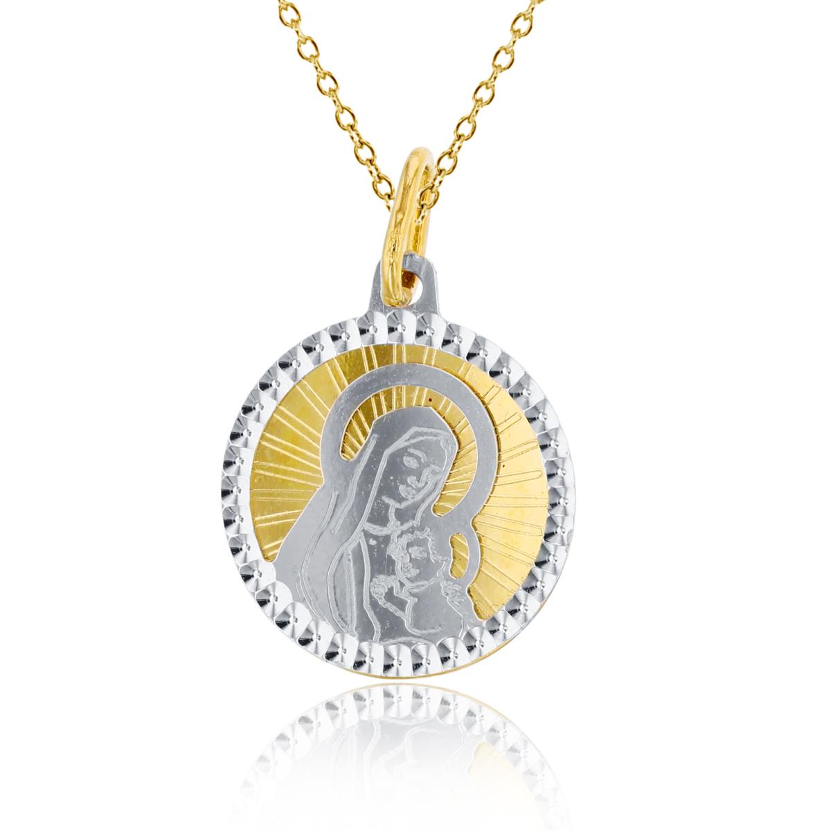 14K Two-Tone Gold 22x15mm Starburst DC Virgin Mary & Baby Jesus 18" Necklace