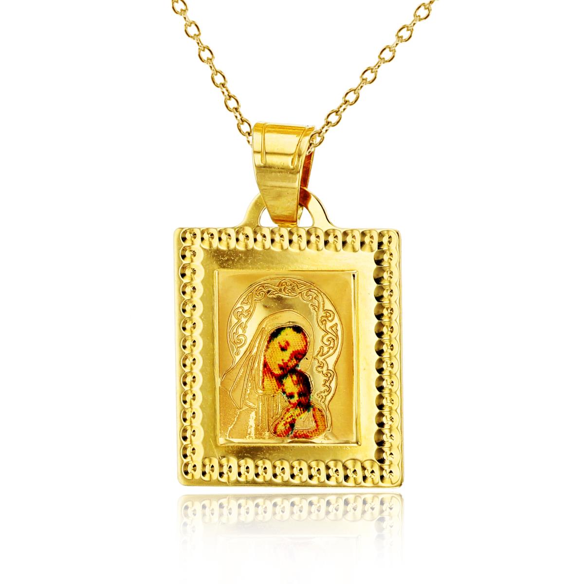 14K Yellow Gold Image Virgin Mary & Baby Jesus Icon Frame 18" Necklace