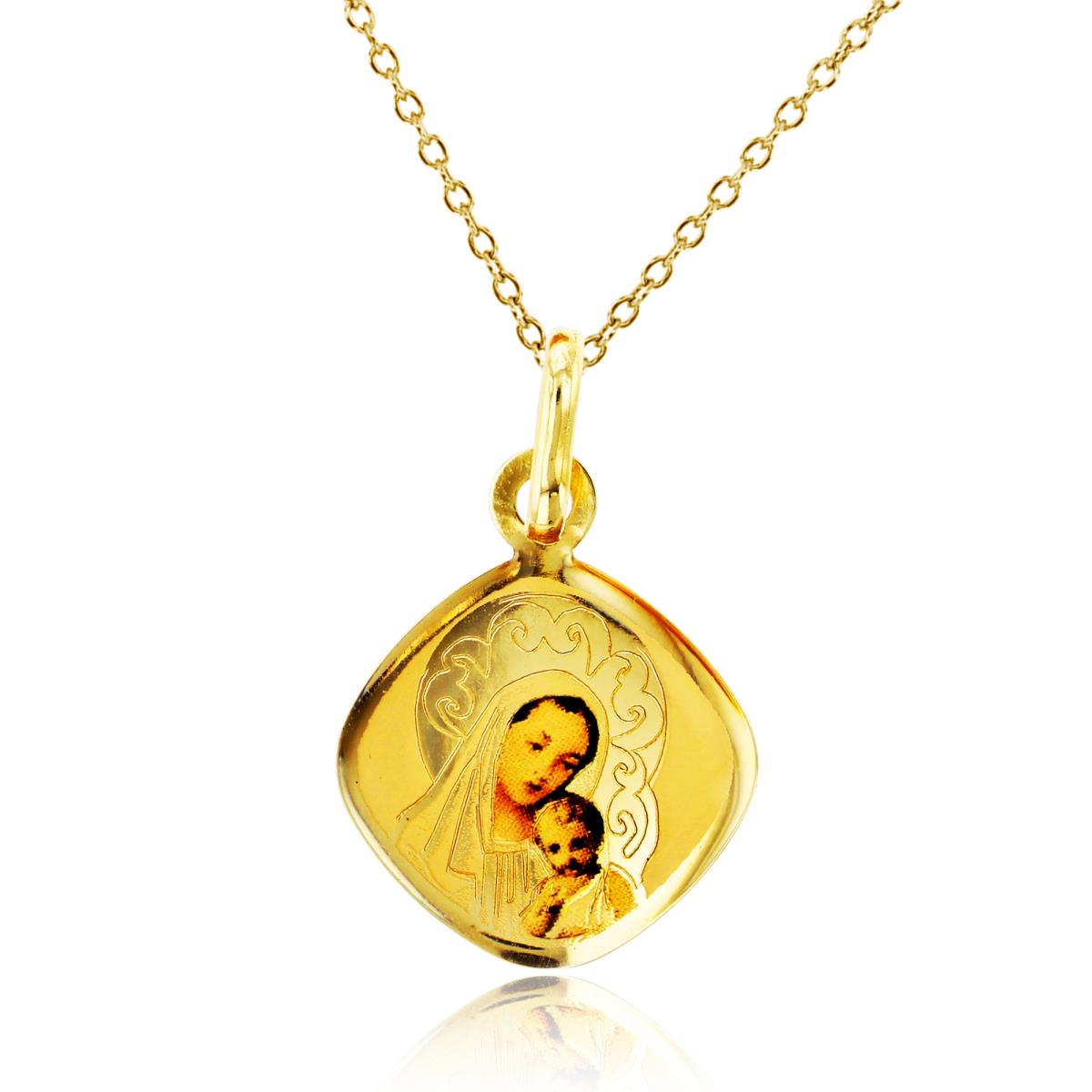 14K Yellow Gold Image Virgin Mary & Baby Jesus Rhombus Icon 18" Necklace