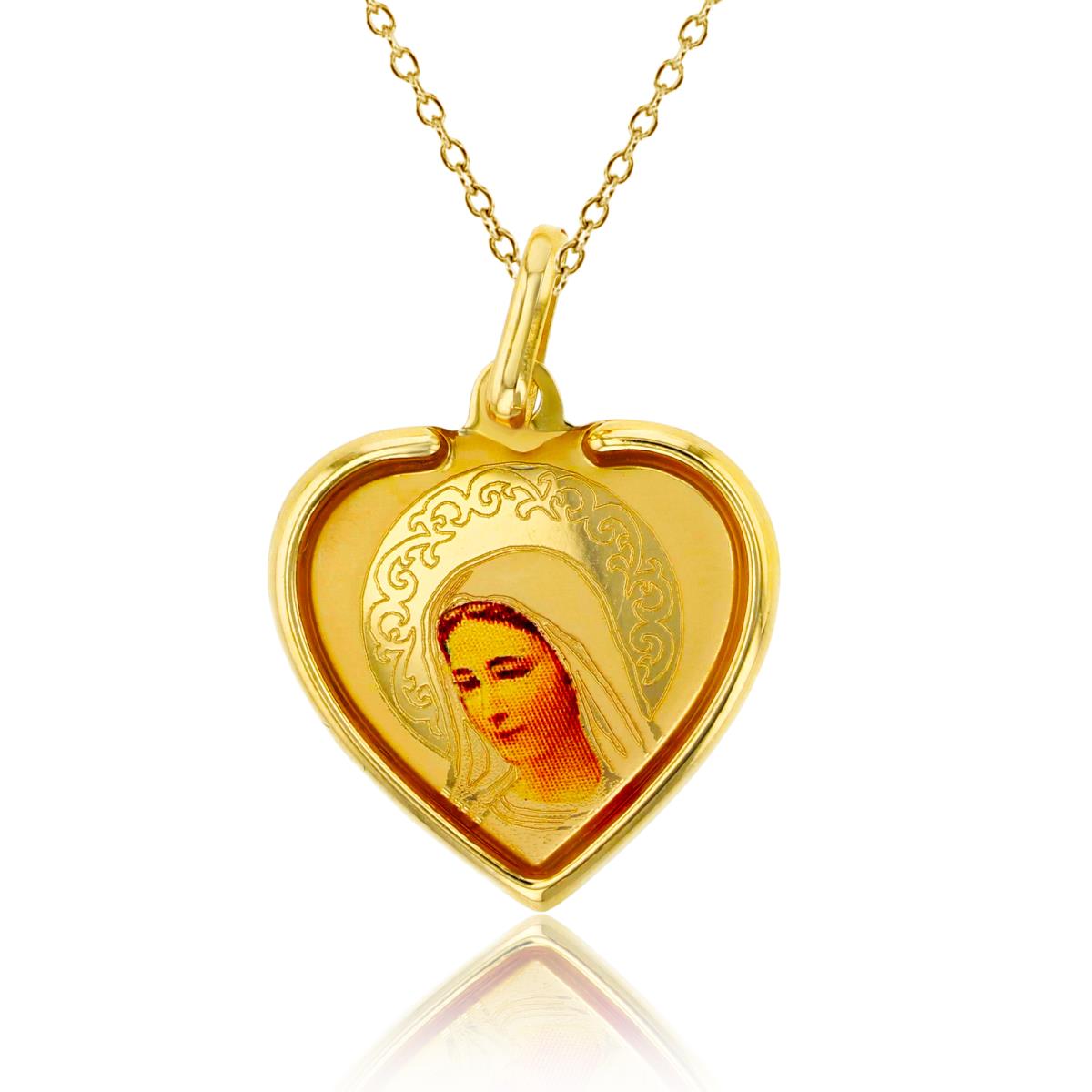 14K Yellow Gold Image Virgin Mary Heart Icon 18" Necklace