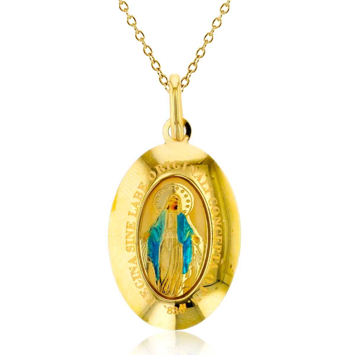 14K Yellow Gold Imaged Jesus Oval Icon 18" Necklace