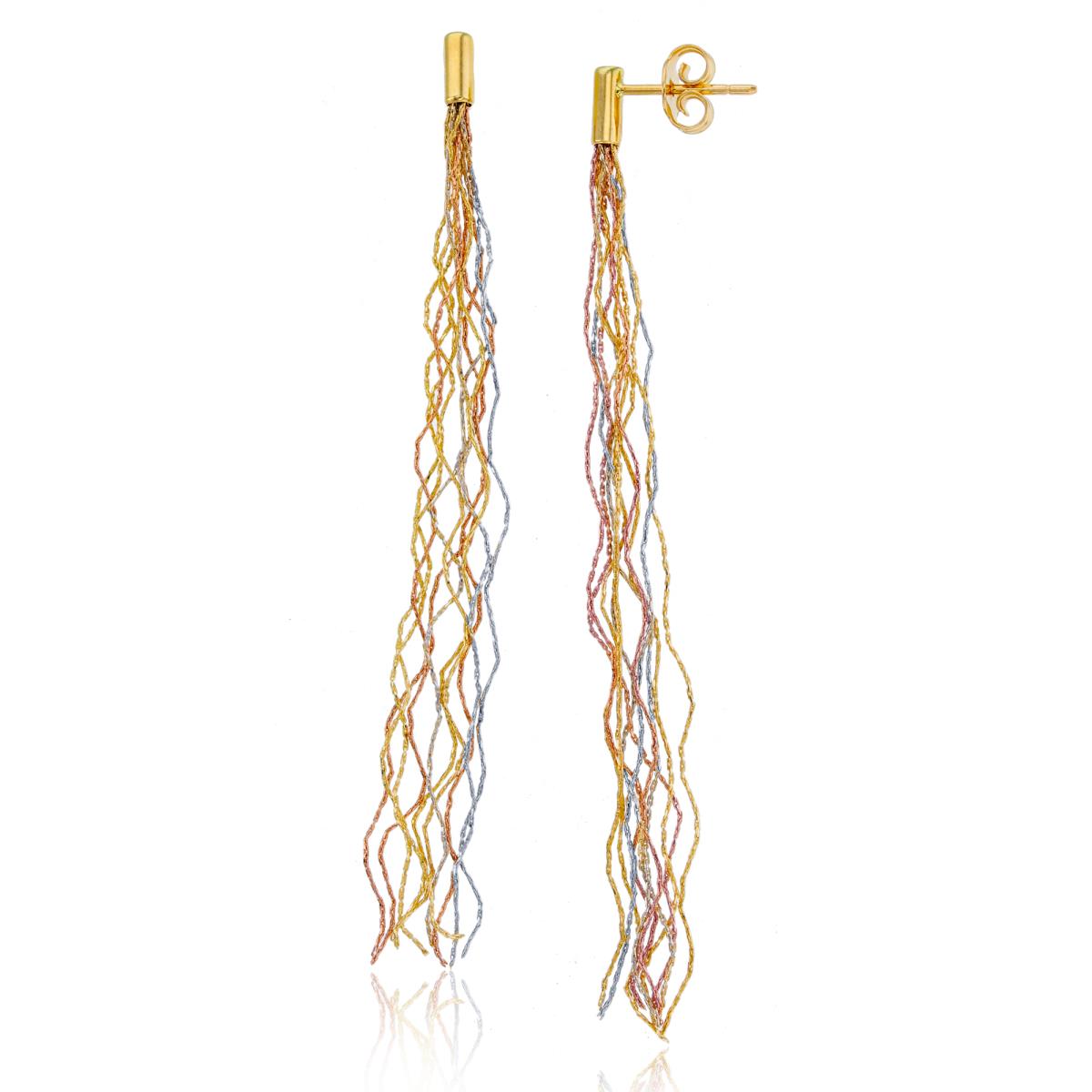 14K Tri-Color Gold Diamond Cut WavyTassle Dangling Earrings
