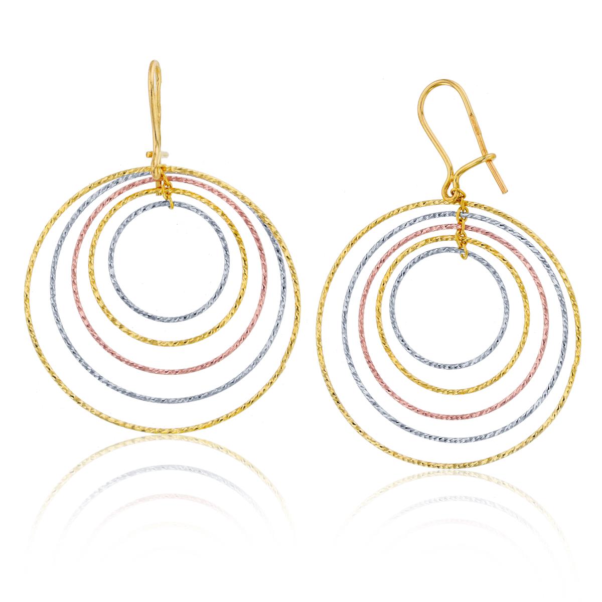 14K Tri-Color Gold DC Multi Sized Circles Dangling Earring