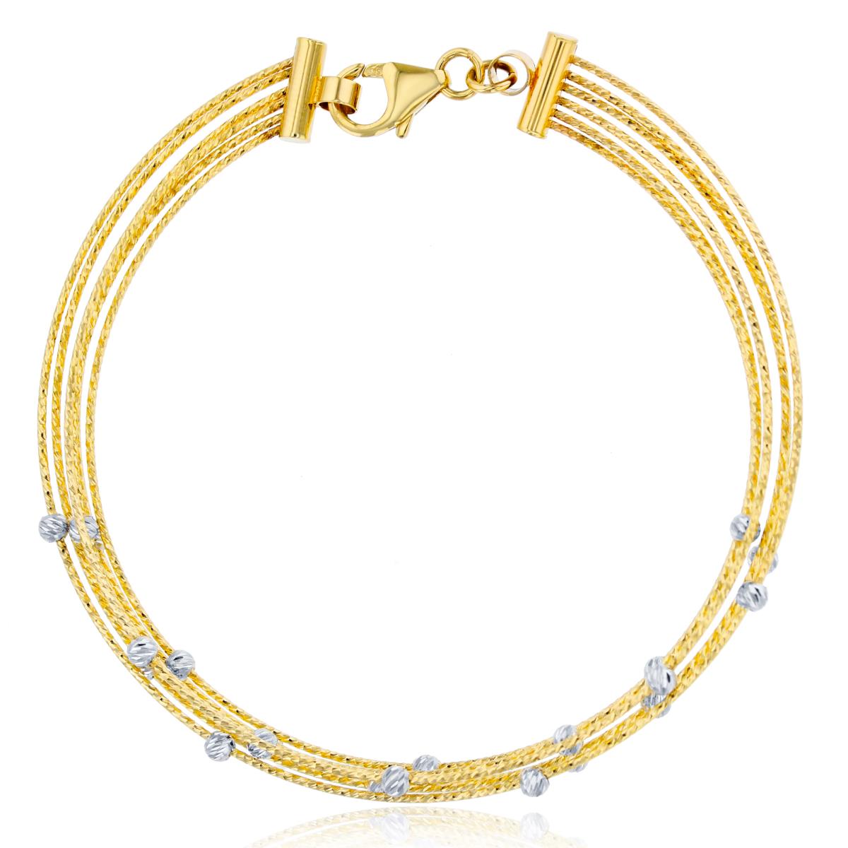 14K Two-Tone Gold DC Beads Multi-Strand Bangle Bracelet