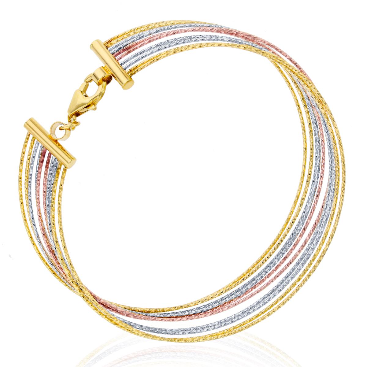 14K Tri-Color Gold Diamond Cut Multi-Strand Bangle Bracelet