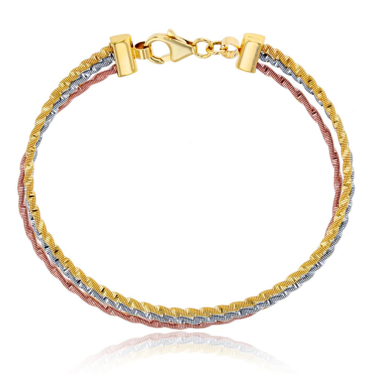 14K Tri-Color Gold Diamond Cut Twist Spring Bangle Bracelet