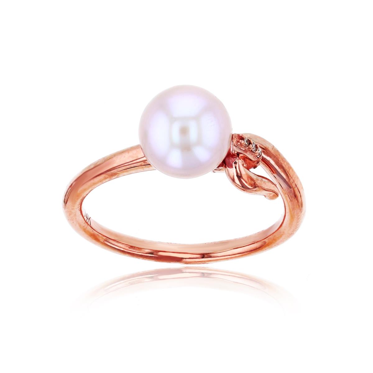 14K Rose Gold 0.03 CTTW Rnd Diamonds & 8mm Rnd Pink Pearl Ring