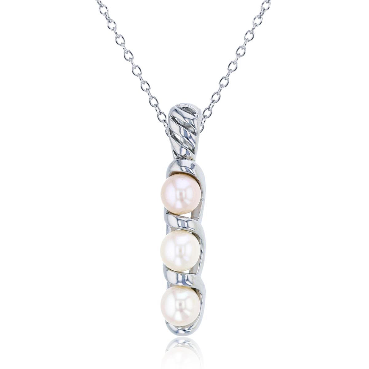 Sterling Silver Rhodium 5mm Rnd White Pearls Vertical Twist 18"Necklace