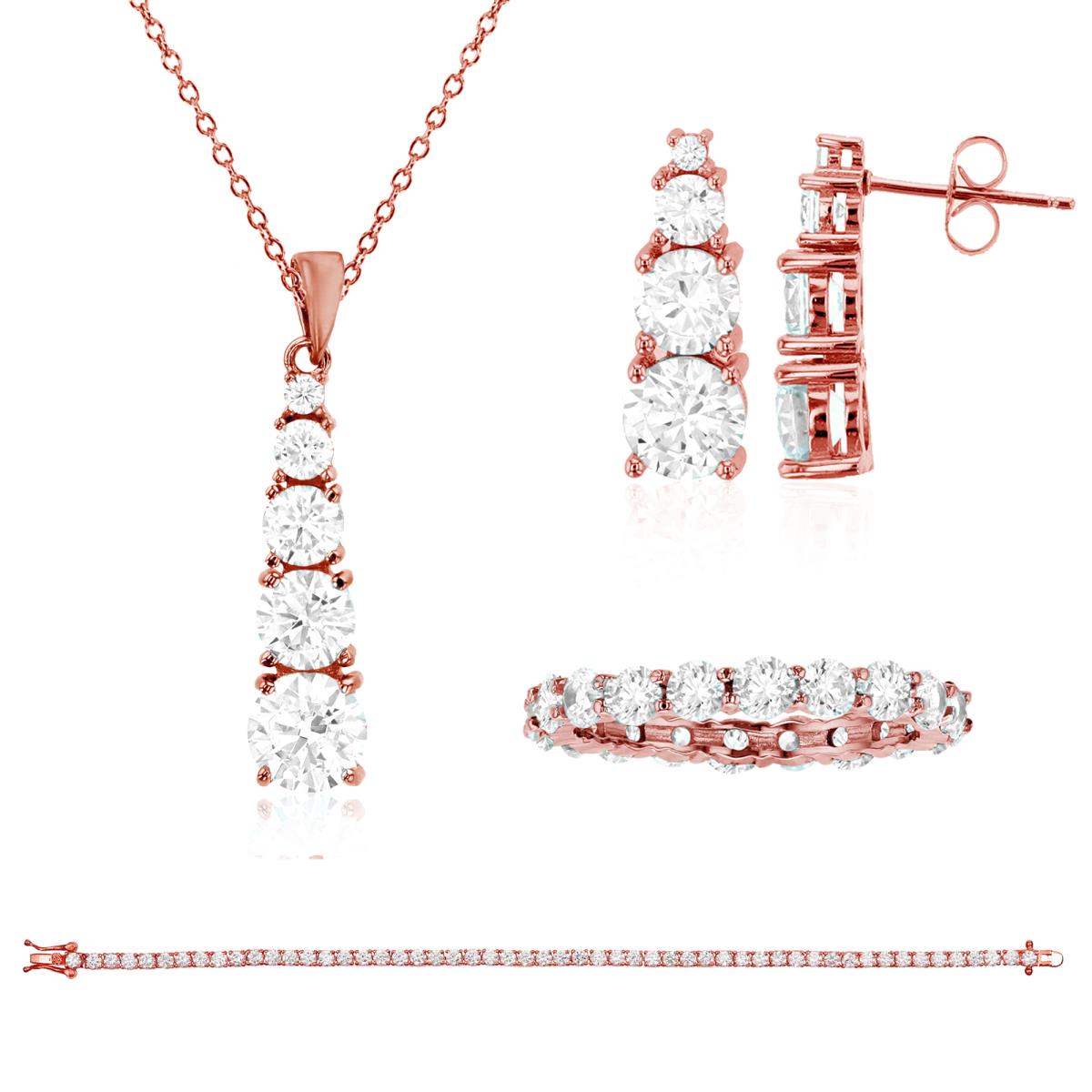 Sterling Silver Rose 1-Micron Round CZ Jewelry Set