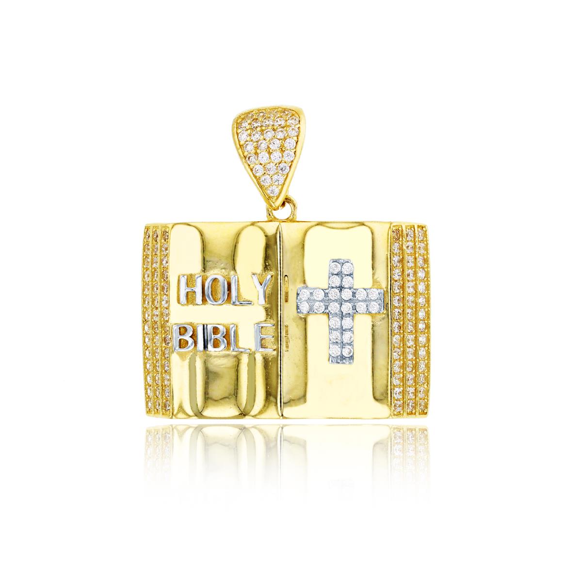 14K Yellow Gold Polished & Micropave Holy Bible Pendant