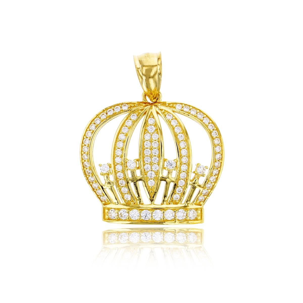 14K Yellow Gold Micropave King Crown Pendant