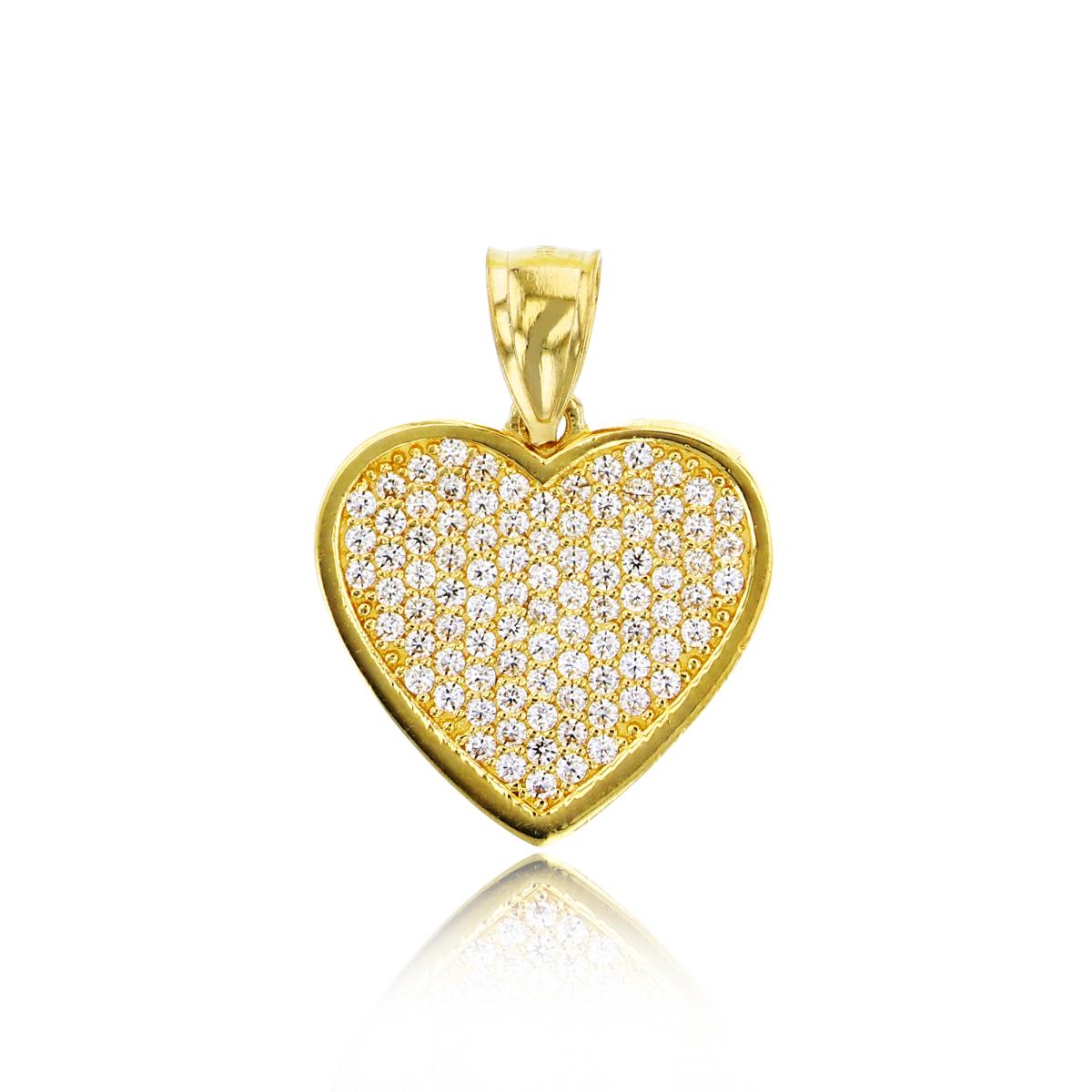 14K Yellow Gold 25x18mm Micropave Heart Pendant