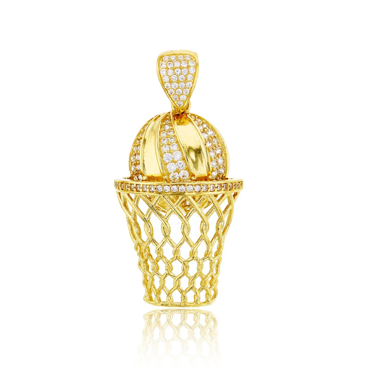 14K Yellow Gold Polished & Micropave Basketball Pendant