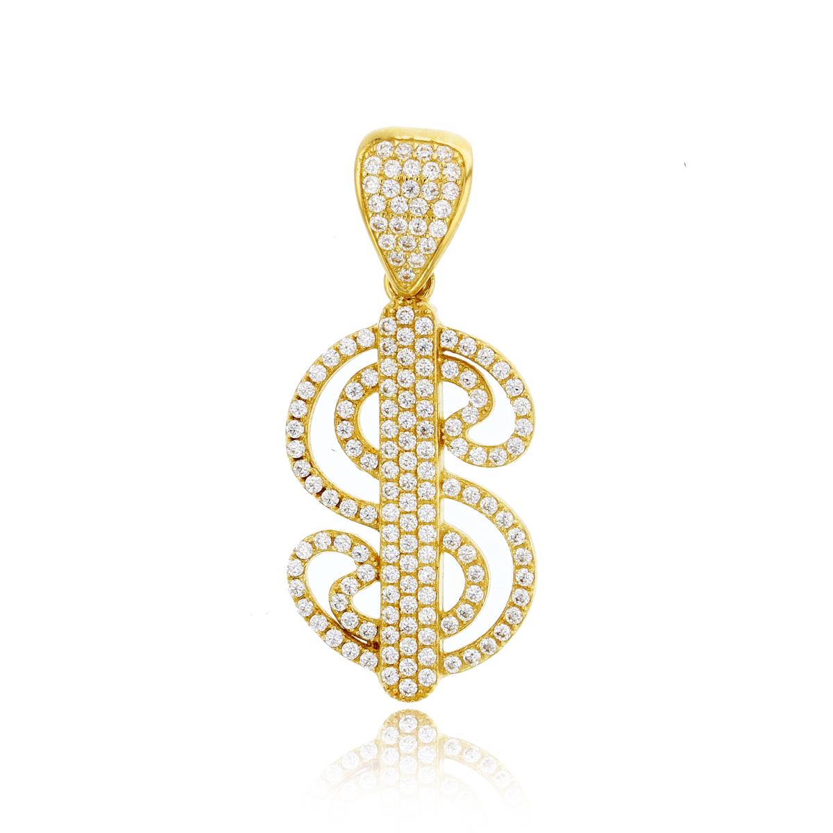 14K Yellow Gold Micropave Dollar Sign Pendant