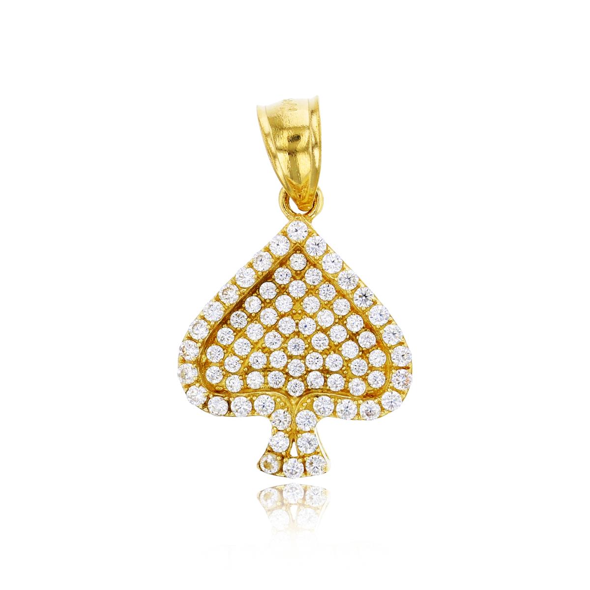 14K Yellow Gold 28x17mm Micropave Spade Pendant
