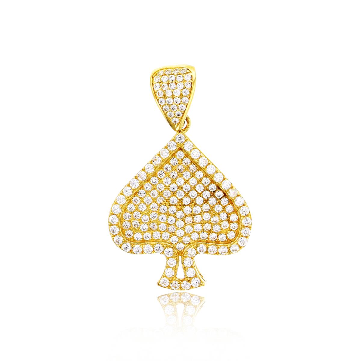 14K Yellow Gold 36x22mm Micropave Spade Pendant