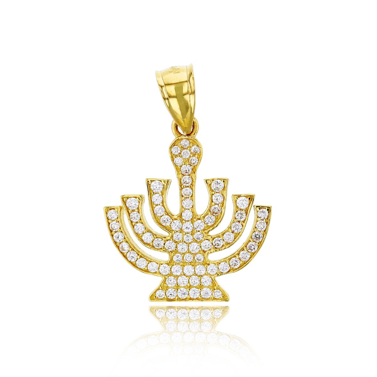 14K Yellow Gold Micropave Menorah Pendant