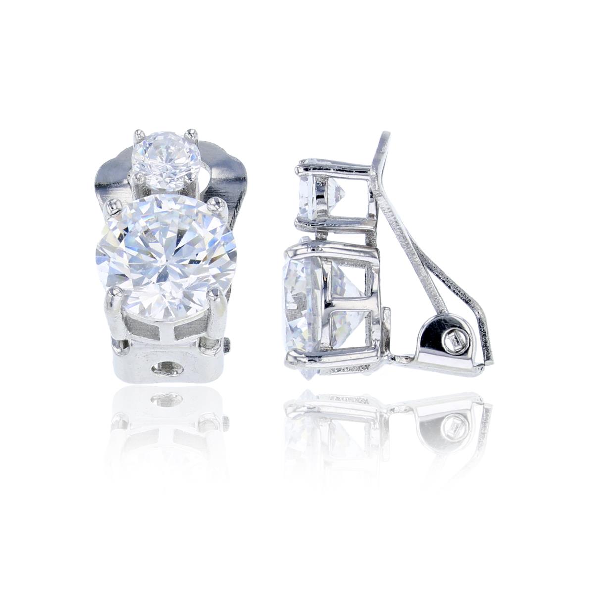 Sterling Silver Rhodium 8mm & 4mm Rnd CZ Non-Pierced Solitaire Earring
