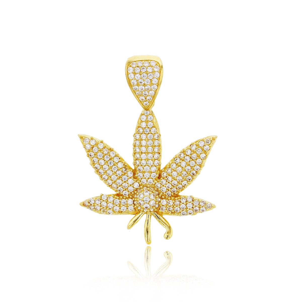14K Yellow Gold Micropave Leaf Pendant