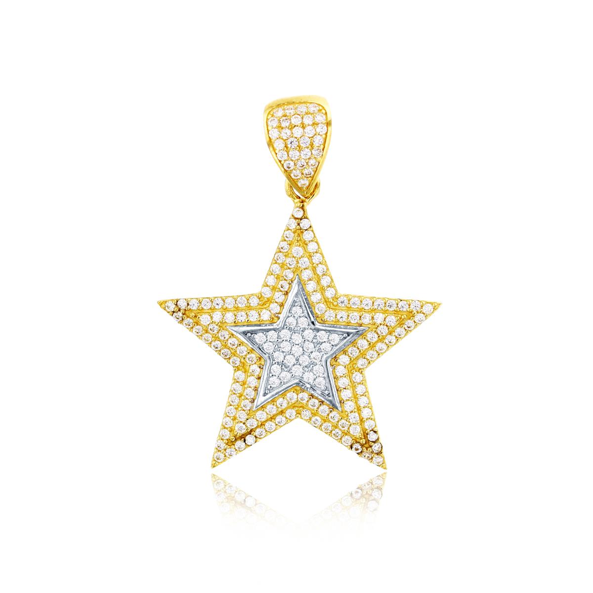 14K Two-Tone Gold 40x30mm Micropave Star Pendant