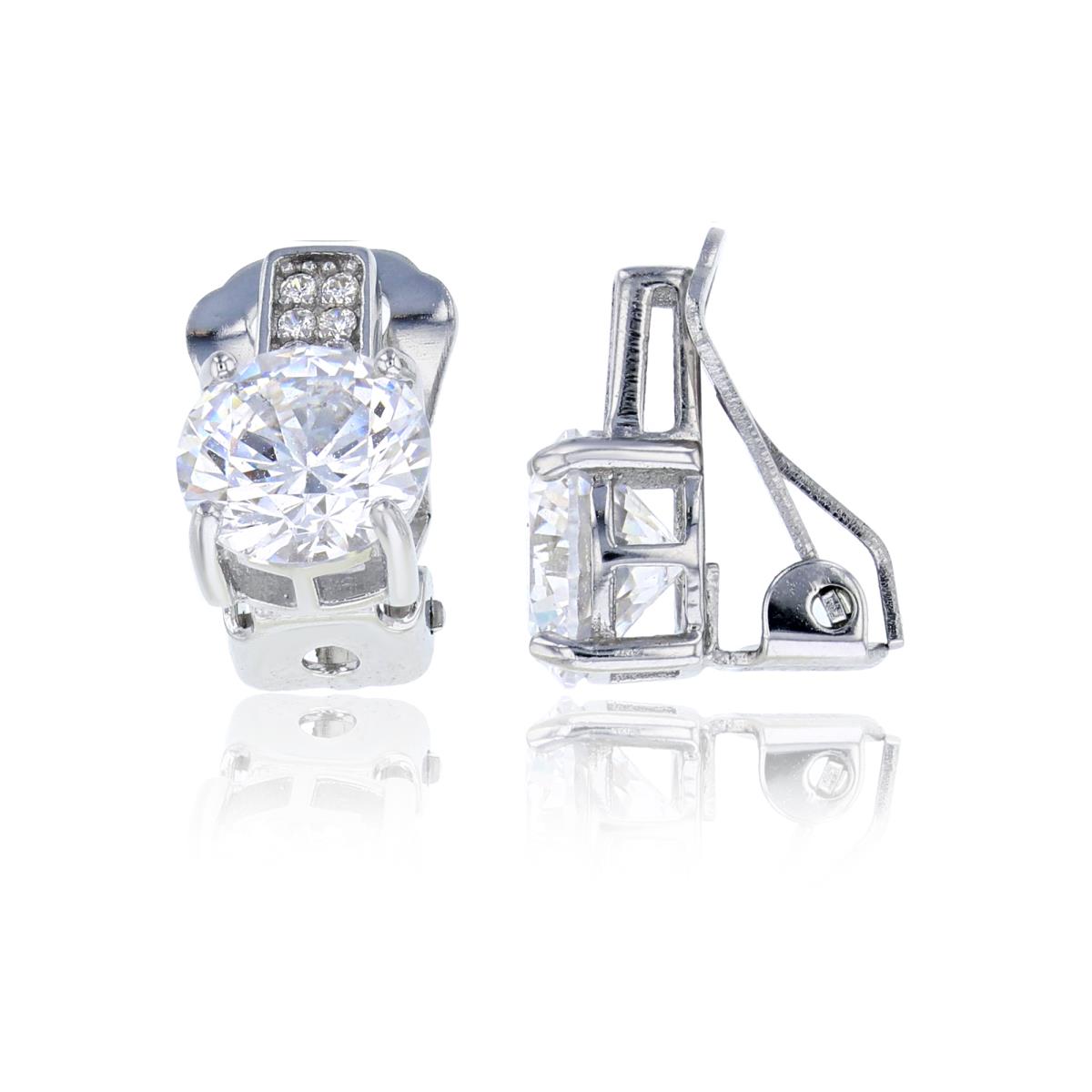 Sterling Silver Rhodium 8mm Rnd CZ Non-Pierced Solitaire Earring