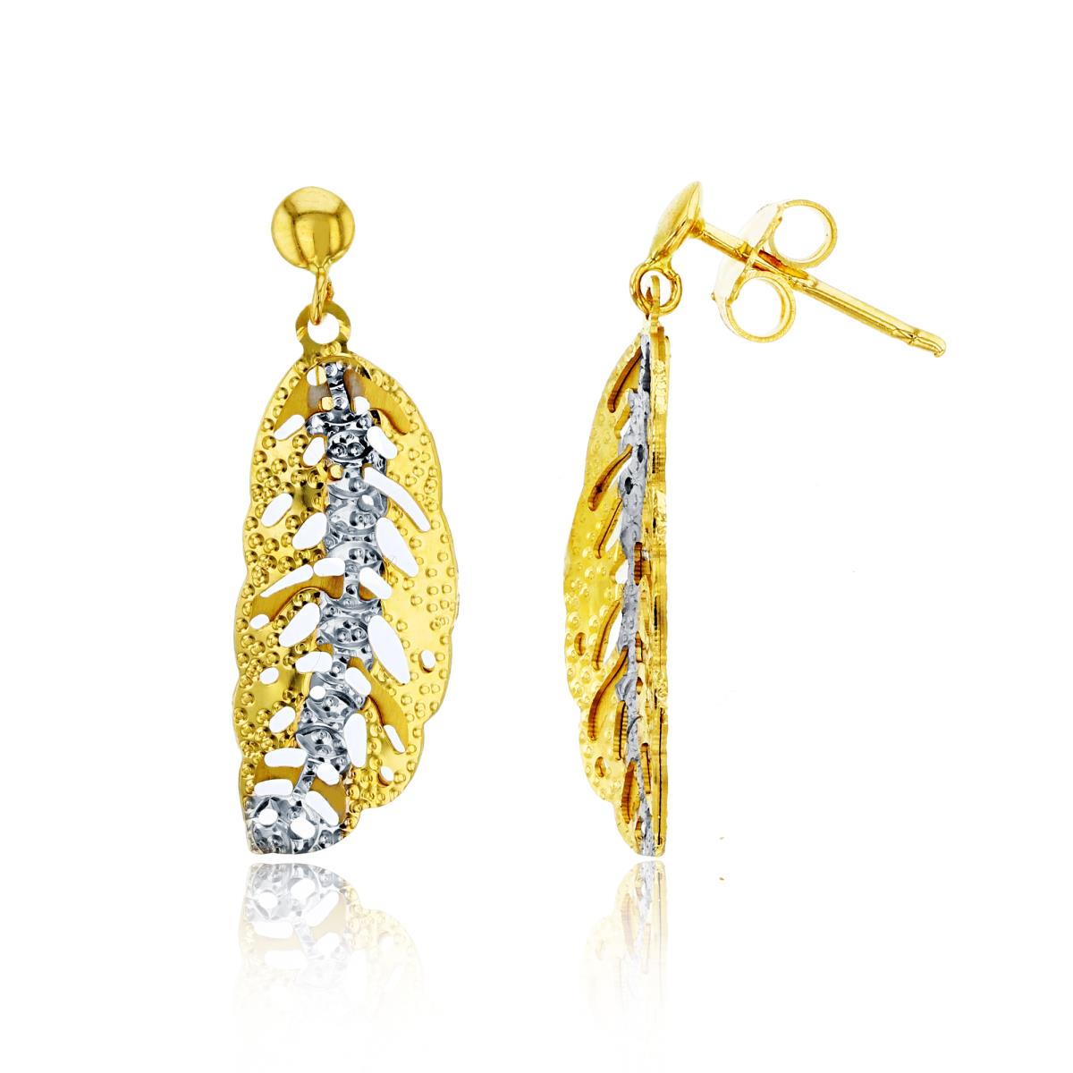 14K Two-Tone Gold Diamond Cut Leaf Dangling Earring