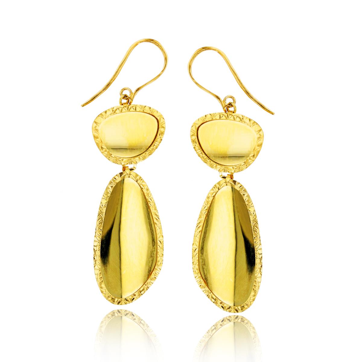 14K Yellow Gold Satin Back & Diam Cut/High Polish Irregular Top & Bottom Dangling Earring