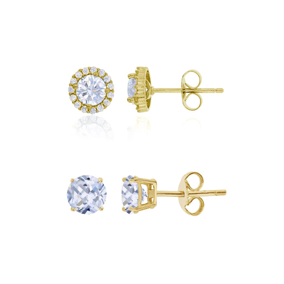 Sterling Silver Yellow 5mm Round CZ Halo & 5mm Round Solitaire Stud Earring Set
