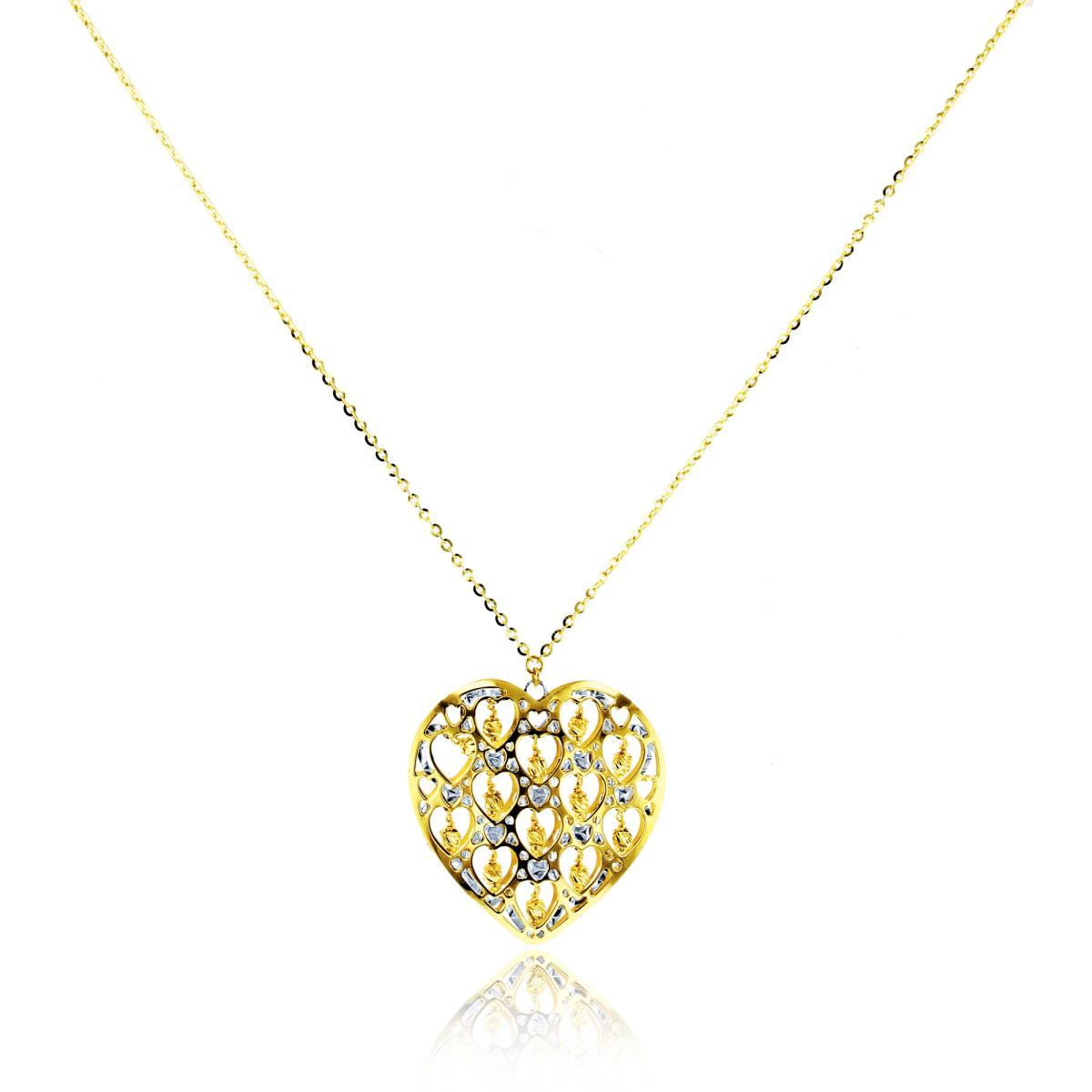 14K Two-Tone Gold Diamond Cut Double Sided Heart with Shaking Balls 18"Necklace