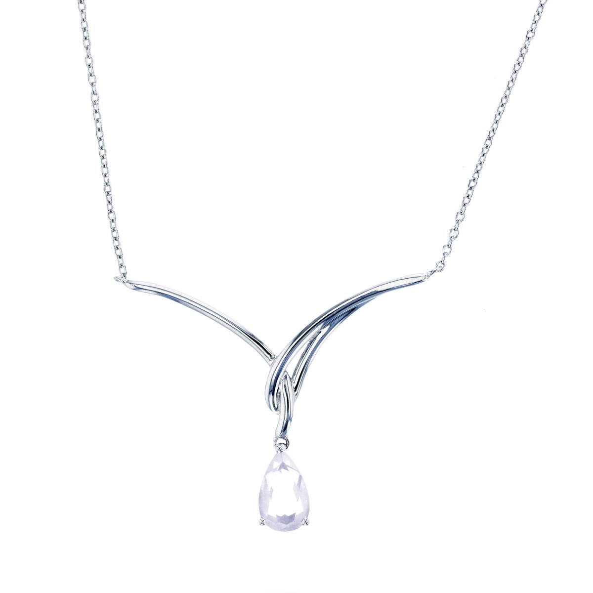 Sterling Silver Rhodium 8X5mm PS Cr White Sapphire Dangling Drop 18" Y-Necklace